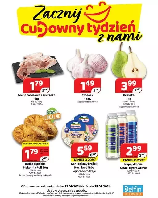 Delfin - gazetka promocyjna Zacznij cudowny tydzień z nami od poniedziałku 23.09 do środy 25.09