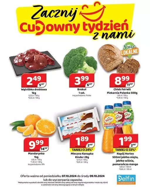 Delfin - gazetka promocyjna Zacznij cudowny tydzień z nami od poniedziałku 07.10 do środy 09.10