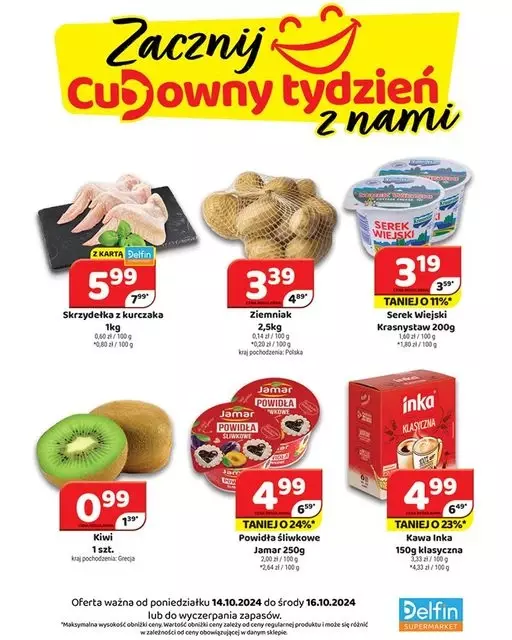 Delfin - gazetka promocyjna Zacznij cudowny tydzień z nami od poniedziałku 14.10 do środy 16.10