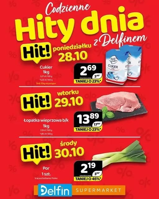 Delfin - gazetka promocyjna Codzienne hity dnia od poniedziałku 28.10 do środy 30.10