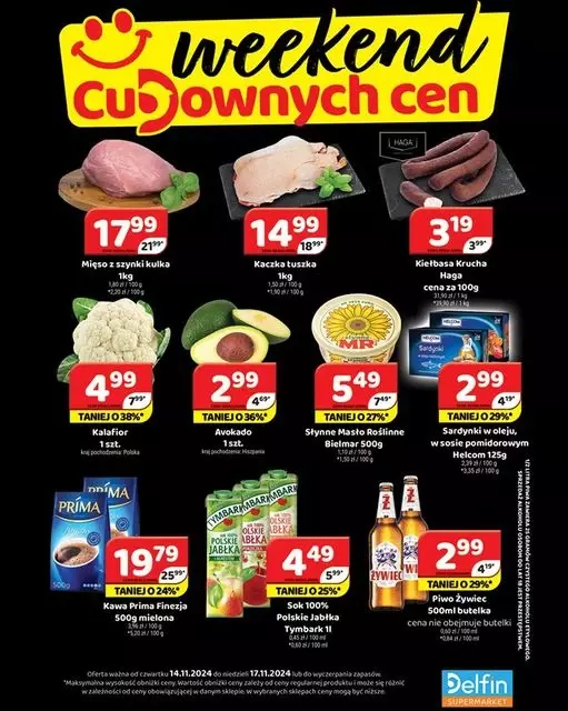 Delfin - gazetka promocyjna Weekend cudownych cen od czwartku 14.11 do niedzieli 17.11