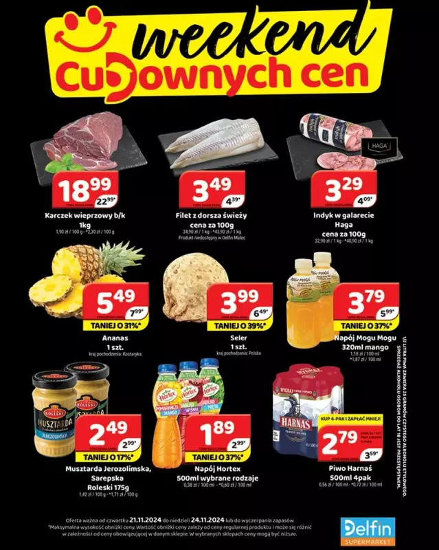 Delfin - gazetka promocyjna Weekend cudownych cen od czwartku 21.11 do niedzieli 24.11