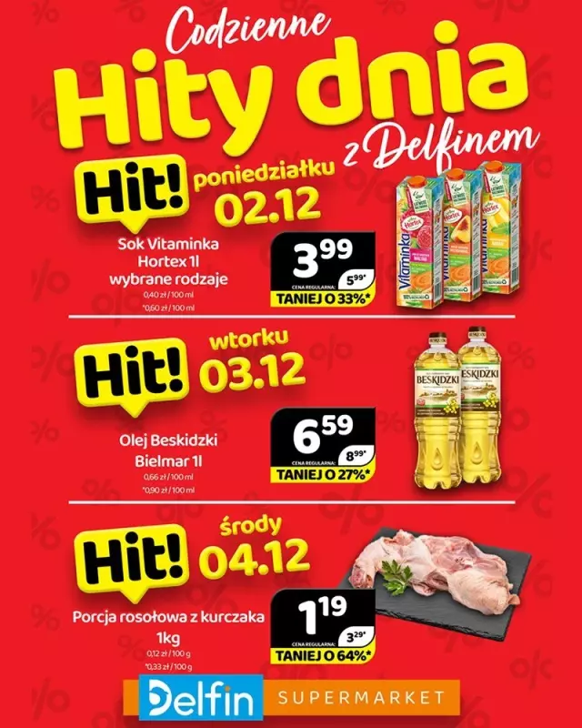 Delfin - gazetka promocyjna Codzienne hity dnia od poniedziałku 02.12 do środy 04.12