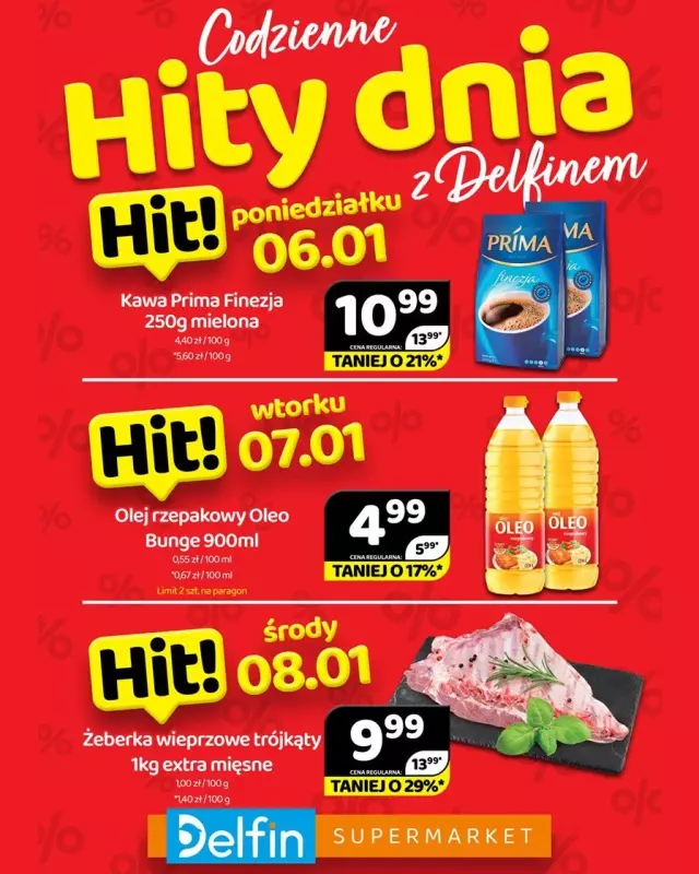 Delfin - gazetka promocyjna Codzienne hity dnia od poniedziałku 06.01 do środy 08.01