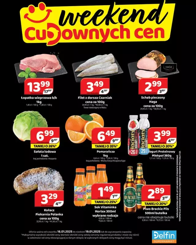 Delfin - gazetka promocyjna Weekend cudownych cen od czwartku 16.01 do niedzieli 19.01