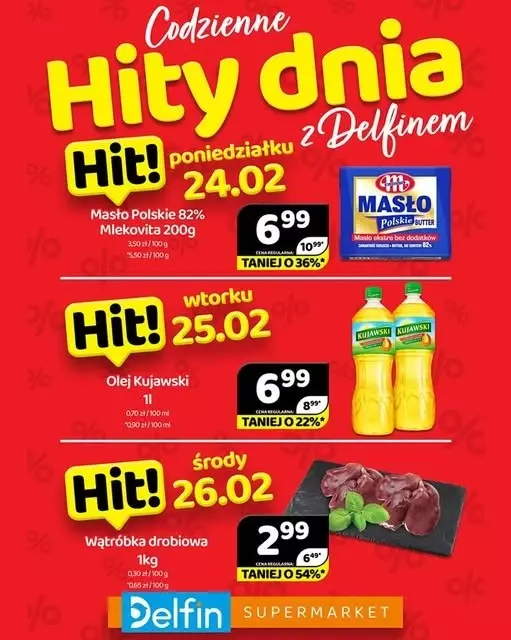 Delfin - gazetka promocyjna Codzienne hity dnia od poniedziałku 24.02 do środy 26.02