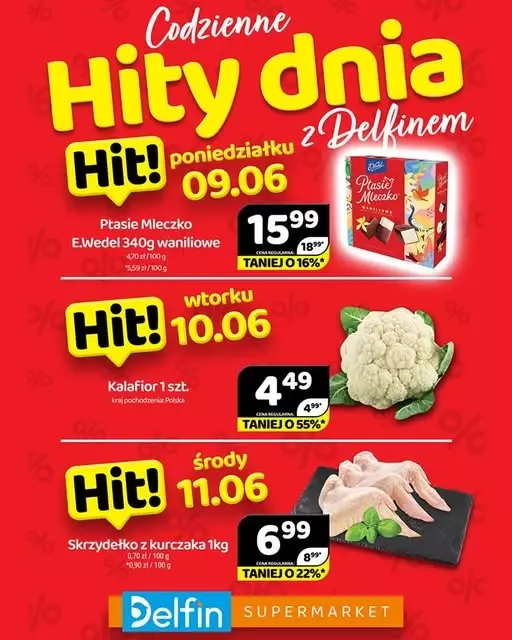 Delfin - gazetka promocyjna Codzienne hity dnia od poniedziałku 09.06 do środy 11.06