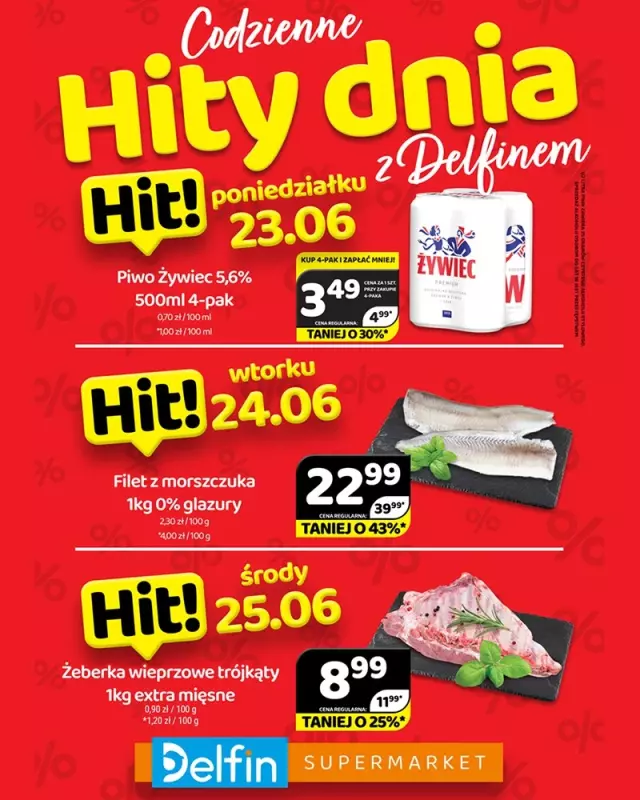 Delfin - gazetka promocyjna Codzienne hity dnia od poniedziałku 23.06 do środy 25.06