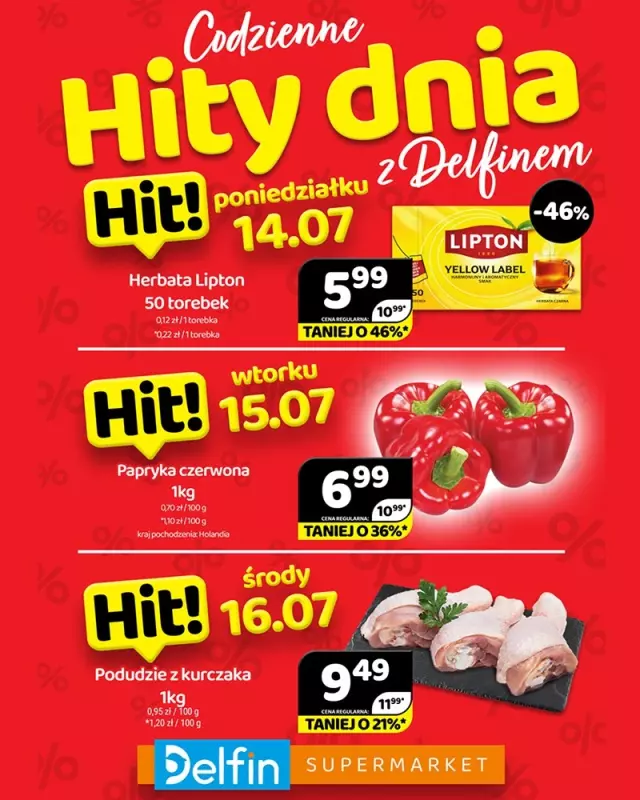 Delfin - gazetka promocyjna Codzienne hity dnia od poniedziałku 14.07 do środy 16.07