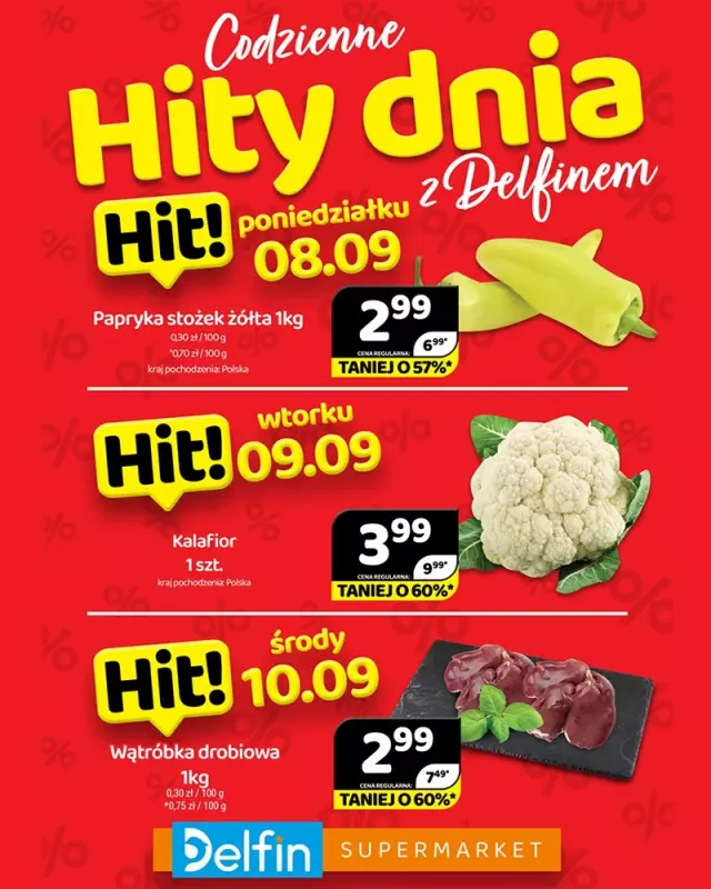 Delfin - gazetka promocyjna Codzienne hity dnia od poniedziałku 08.09 do środy 10.09