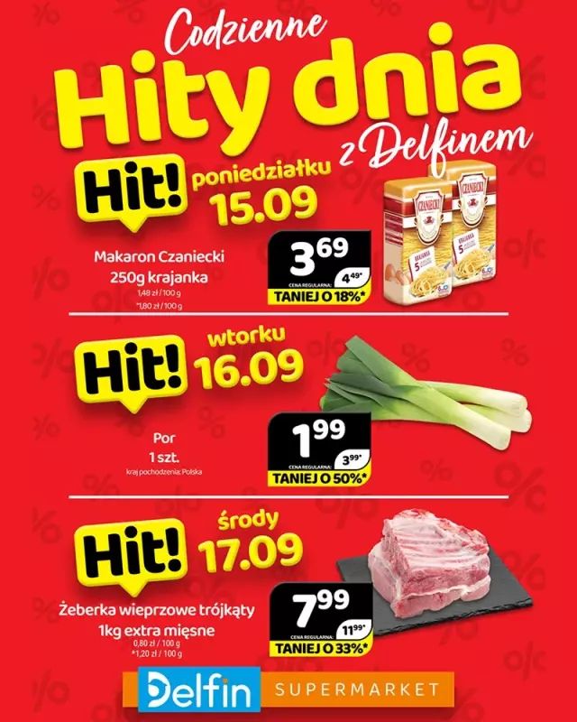 Delfin - gazetka promocyjna Codzienne hity dnia od poniedziałku 15.09 do środy 17.09