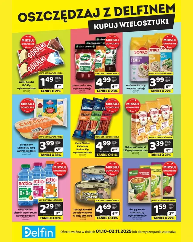 Delfin - gazetka promocyjna Oszczędzaj z Delfinem - kupuj wielosztuki od środy 01.10 do niedzieli 02.11