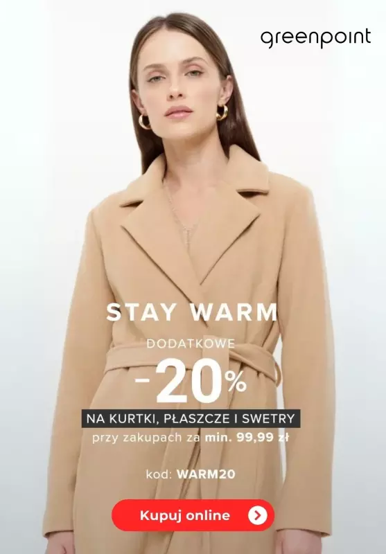 Greenpoint - gazetka promocyjna -20% na kurtki, płaszcze, swetry przy zakupach za min. 99,99 zł od piątku 04.10 do soboty 05.10