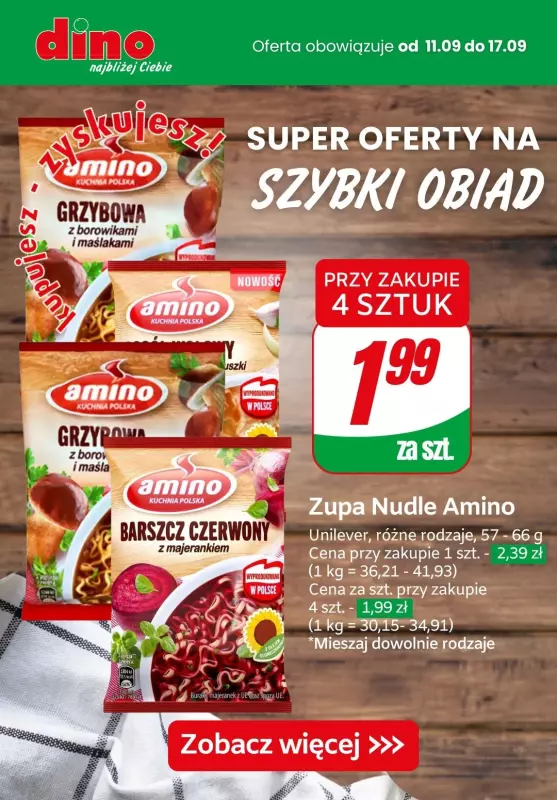 #OKAZJE w sklepach - gazetka promocyjna Dino | SZYBKI OBIAD super oferty od czwartku 12.09 do wtorku 17.09