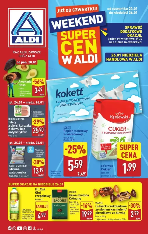 #OKAZJE w sklepach - gazetka promocyjna Weekend super cen w Aldi! od czwartku 23.01 do niedzieli 26.01