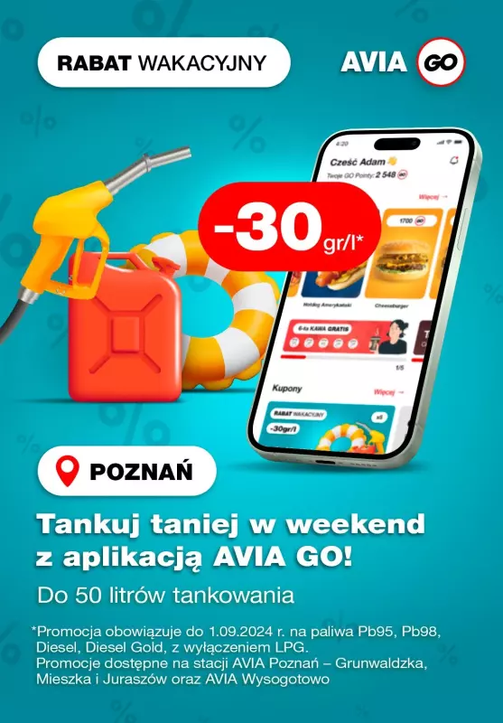 Avia Stacje Paliw - gazetka promocyjna Tankuj taniej w weekend! od czwartku 01.08 do soboty 31.08