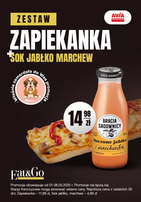 Avia Stacje Paliw - gazetka promocyjna Oferta miesiąca- Zapiekanka od poniedziałku 03.02 do piątku 28.02