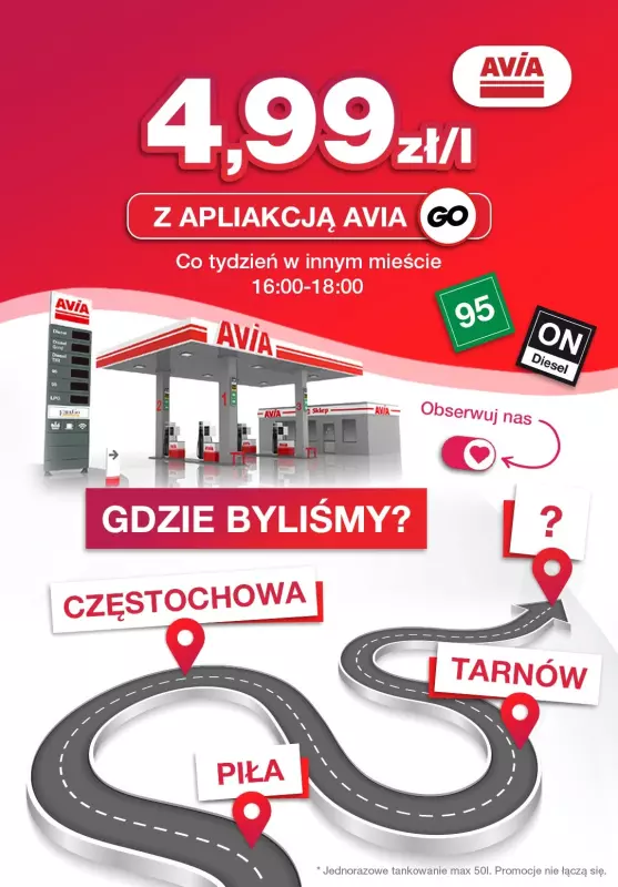 AVIA Stacje Paliw - gazetka promocyjna Tanie Weekendy - Paliwo za 4,99 zł/l!  