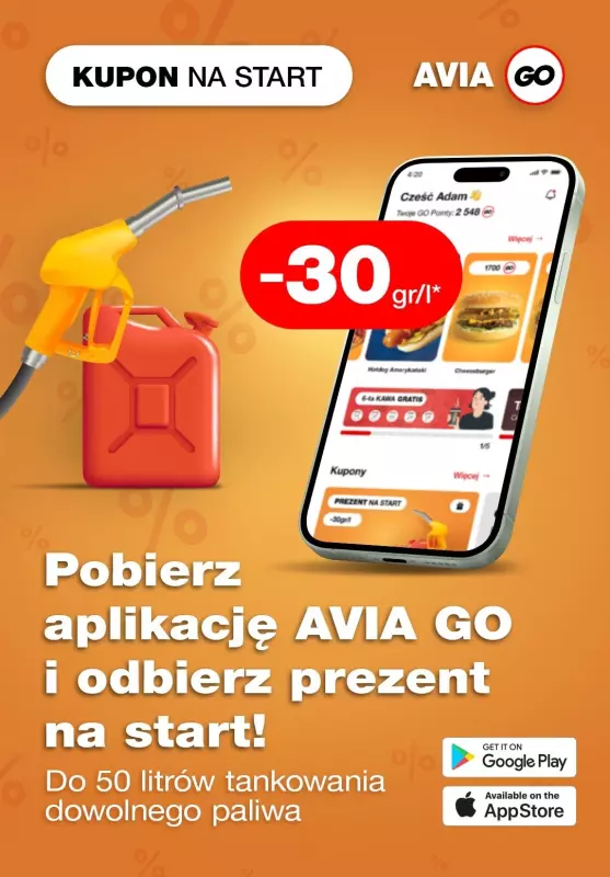 AVIA Stacje Paliw - gazetka promocyjna Kupon na start od poniedziałku 05.05 do soboty 31.05