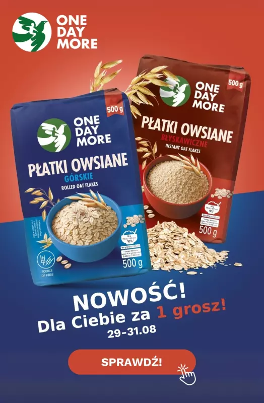 One Day More - gazetka promocyjna Płatki za 1 grosz! od piątku 29.08 do niedzieli 31.08