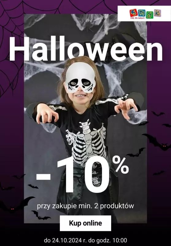 #Halloween - gazetka promocyjna Smyk | Halloweenowe dekoracje i przebrania  -10% przy zakupie min. 2 od wtorku 15.10 do czwartku 24.10