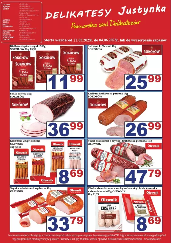 Delikatesy Justynka - gazetka promocyjna Gazetka od czwartku 22.05 do środy 04.06