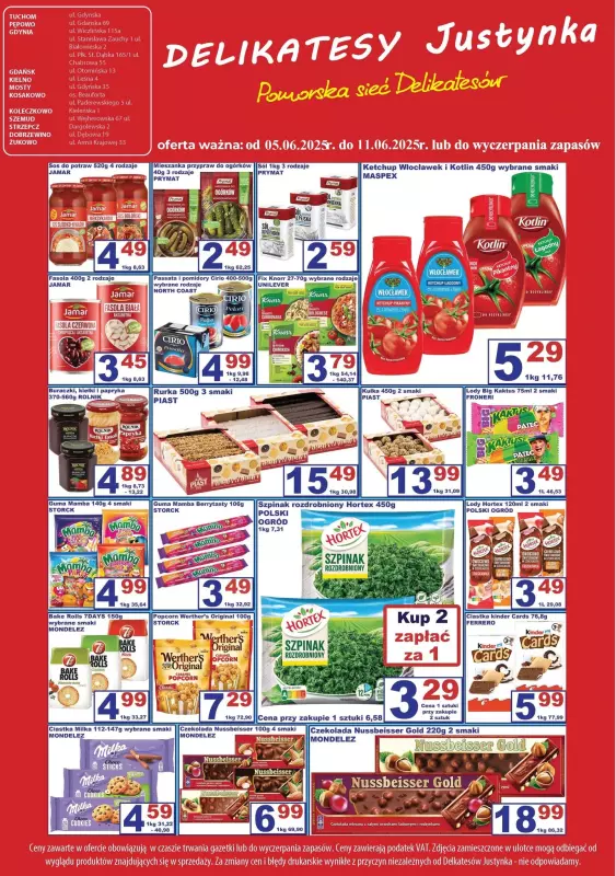 Delikatesy Justynka - gazetka promocyjna Gazetka od czwartku 05.06 do środy 11.06