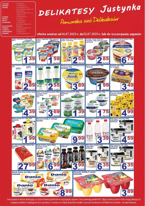 Delikatesy Justynka - gazetka promocyjna Gazetka od czwartku 10.07 do środy 23.07