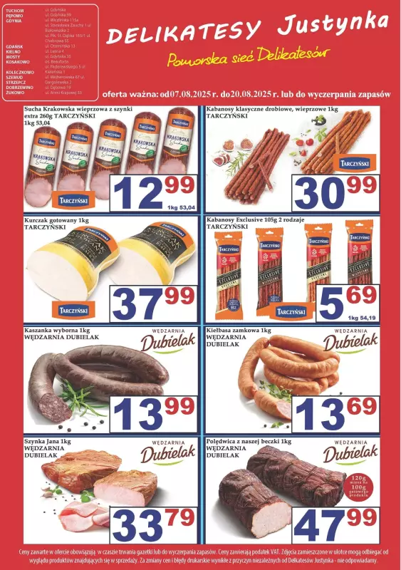 Delikatesy Justynka - gazetka promocyjna Gazetka od czwartku 07.08 do środy 20.08