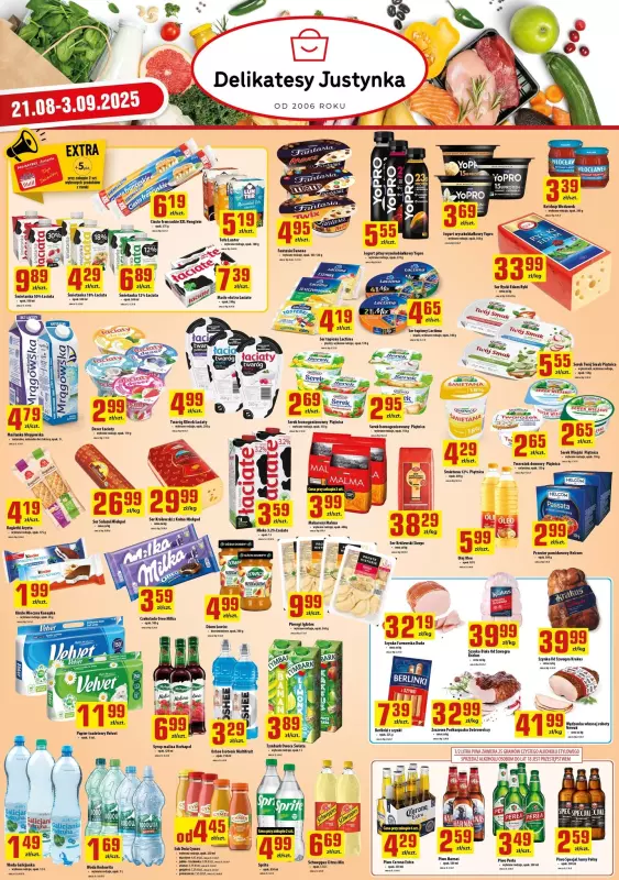 Delikatesy Justynka - gazetka promocyjna Gazetka od czwartku 21.08 do środy 03.09