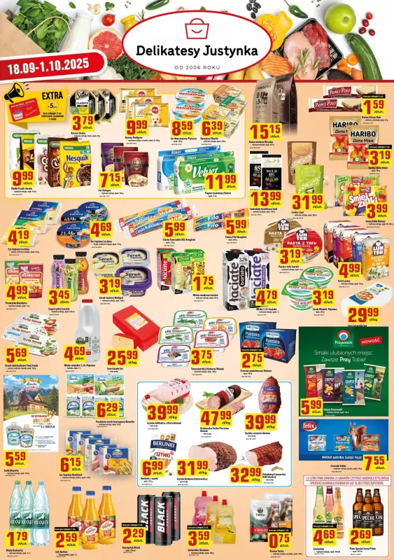 Delikatesy Justynka - gazetka promocyjna Plakat promocyjny od czwartku 18.09 do środy 01.10