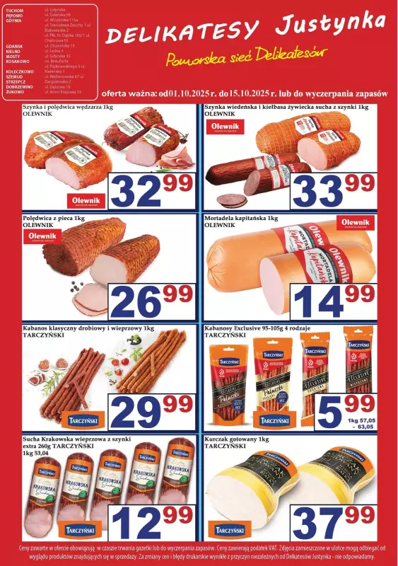 Delikatesy Justynka - gazetka promocyjna Plakaty promocyjne od piątku 03.10 do niedzieli 05.10