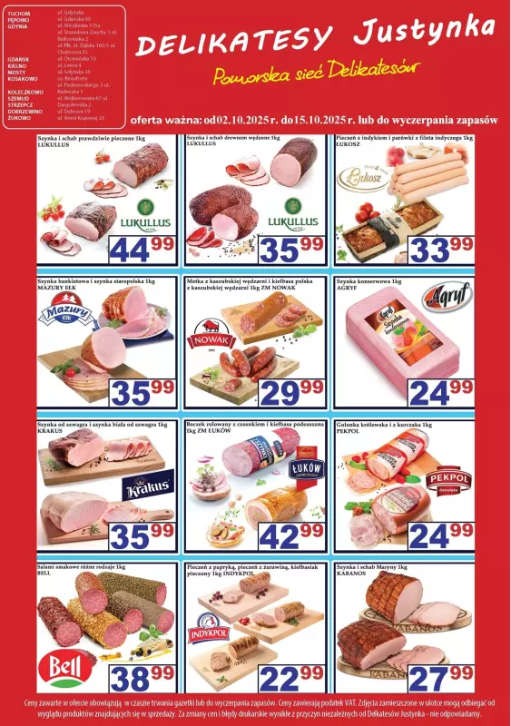 Delikatesy Justynka - gazetka promocyjna Gazetka od piątku 03.10 do środy 15.10