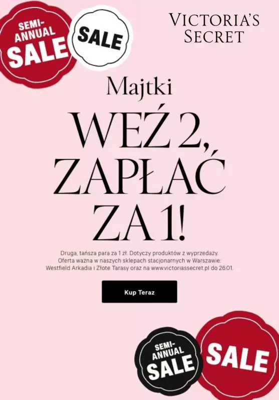 Victoria's Secret - gazetka promocyjna 2 za 1 majtki z wyprzedaży od piątku 24.01 do niedzieli 26.01