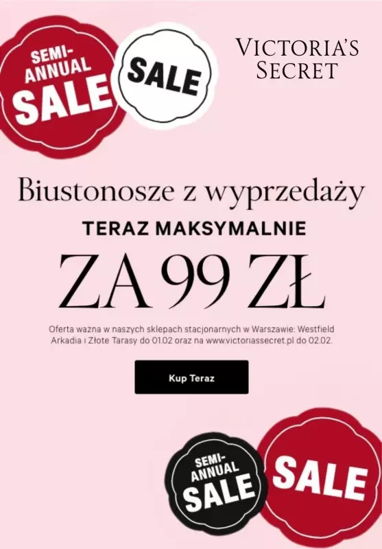 Victoria's Secret - gazetka promocyjna Biustonosze z wyprzedaży za max 99 zł od soboty 25.01 do niedzieli 02.02