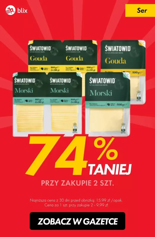 #TOP produkty - gazetka promocyjna Ser żółty 74% taniej przy zakupie 2 szt. od wtorku 12.11 do soboty 16.11