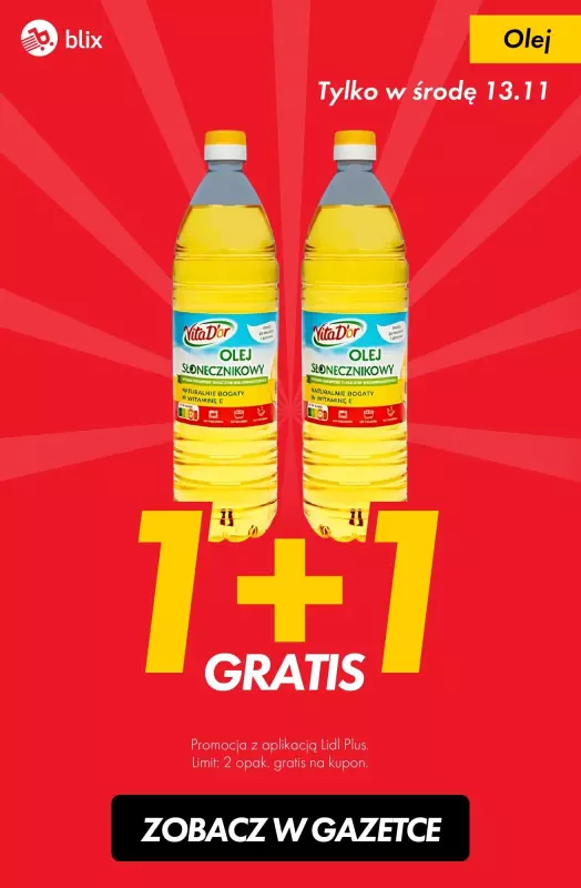 #TOP produkty - gazetka promocyjna Olej 1+1 gratis od wtorku 12.11 do środy 13.11