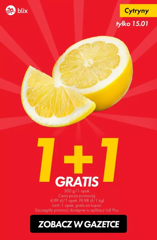 #TOP produkty - gazetka promocyjna Cytryny 1+1 gratis od poniedziałku 13.01 do środy 15.01