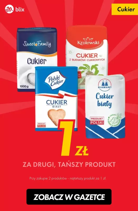 #TOP produkty - gazetka promocyjna Cukier biały - drugi za 1 zł! od poniedziałku 13.01 do soboty 18.01