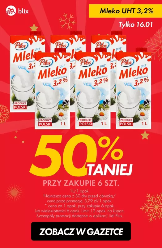 #TOP produkty - gazetka promocyjna Mleko 50% taniej od czwartku 16.01 do czwartku 16.01