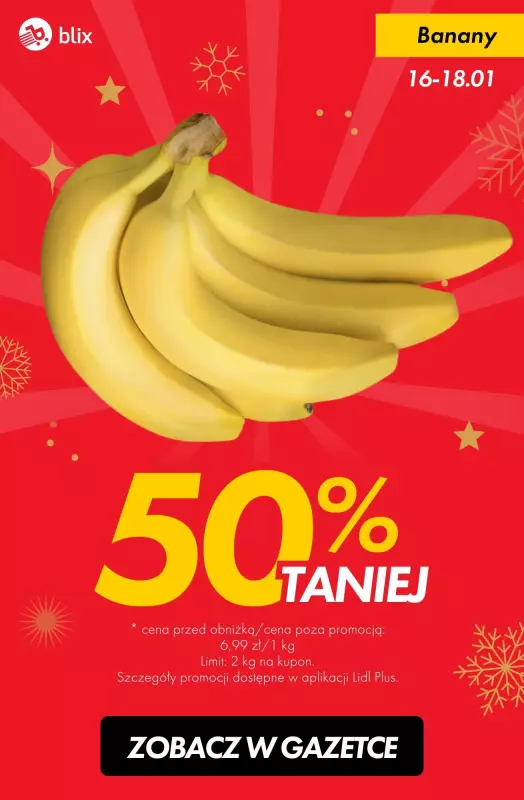 #TOP produkty - gazetka promocyjna Banany 50% taniej od czwartku 16.01 do soboty 18.01