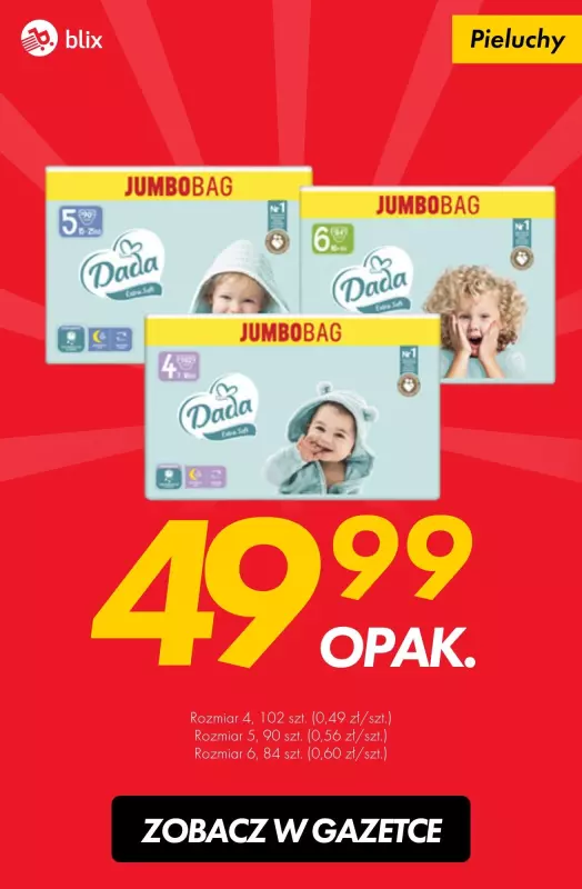 #TOP produkty - gazetka promocyjna 49,99 zł za pieluchy Jumbo Bag od piątku 17.01 do środy 22.01