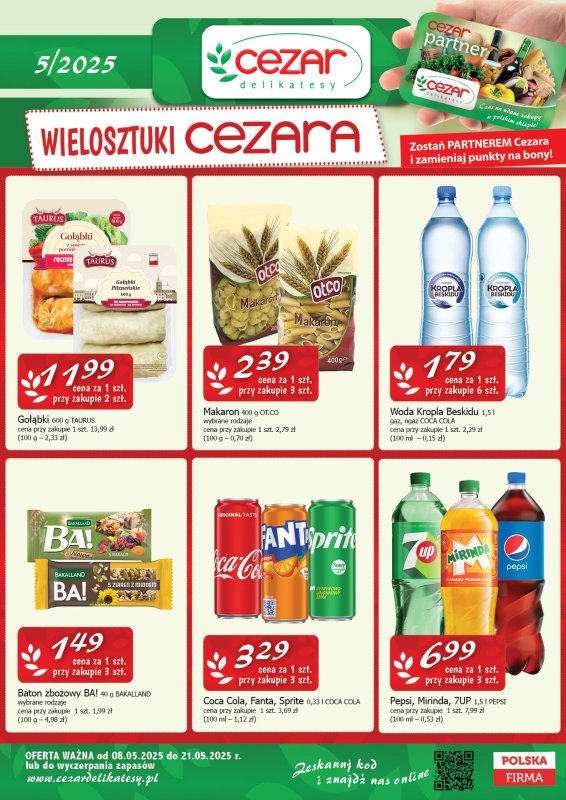 CEZAR Delikatesy - gazetka promocyjna Gazetka od czwartku 08.05 do środy 21.05