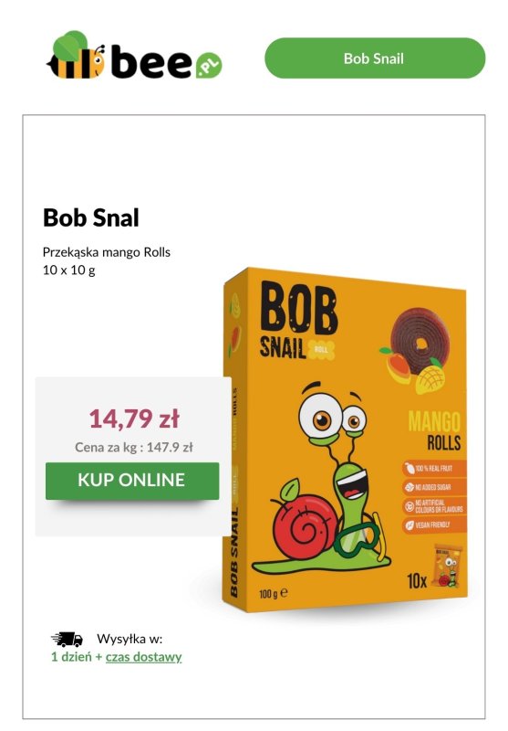 Bee.pl - gazetka promocyjna Złap przekąskę malinową bez cukru Bob Snail za 1 grosz! od poniedziałku 28.04 do soboty 31.05 - strona 9