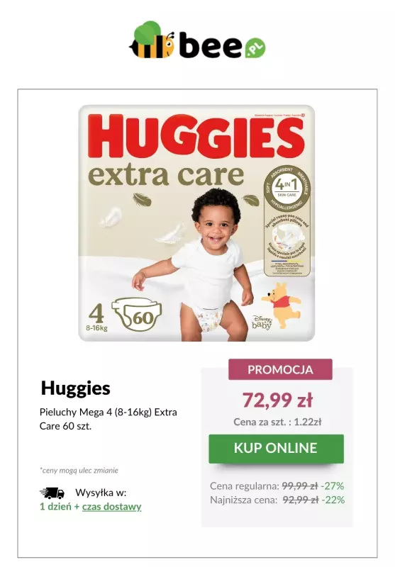 Bee.pl - gazetka promocyjna Huggies w SUPERCENACH! od środy 07.05  - strona 4