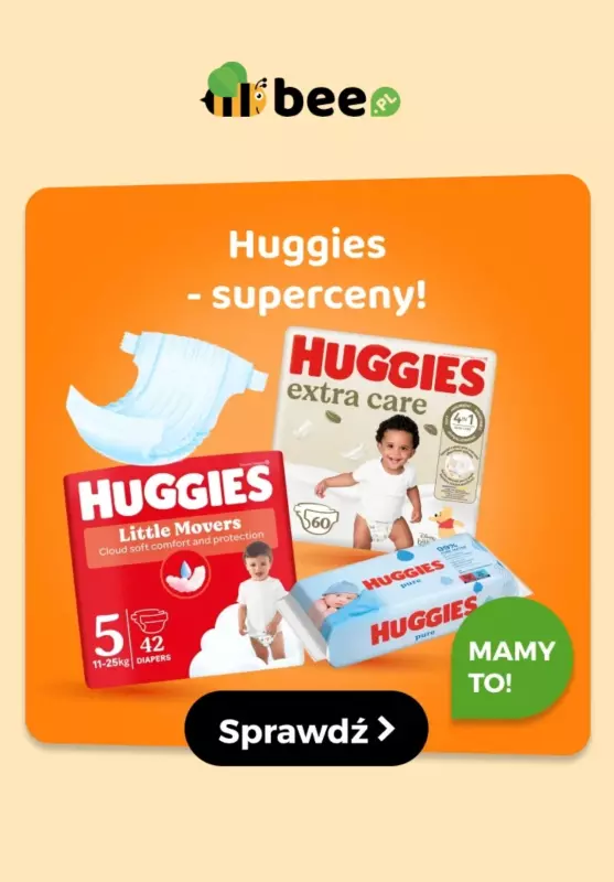 Bee.pl - gazetka promocyjna Huggies w SUPERCENACH! od środy 07.05 