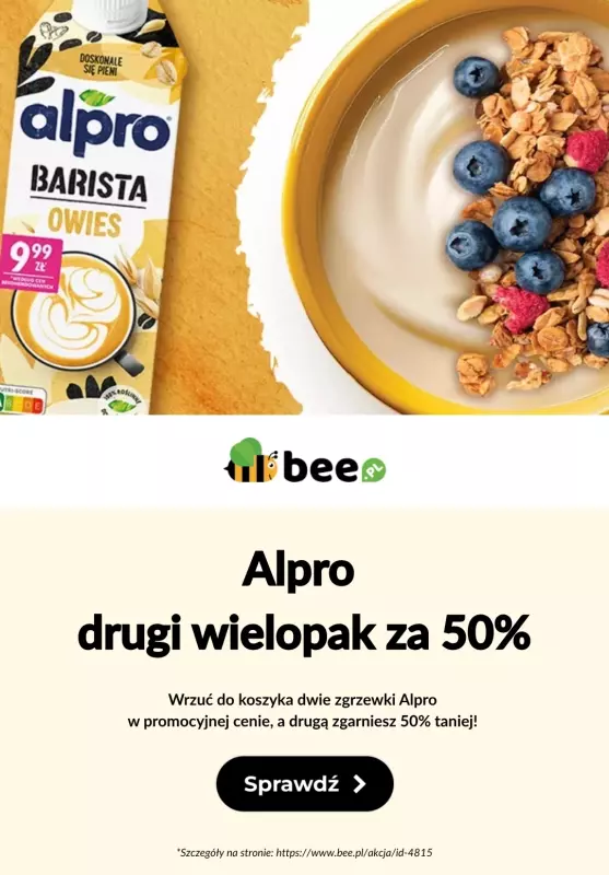 Bee.pl - gazetka promocyjna Drugi wielopak Alpro -50% od wtorku 13.05 do soboty 31.05
