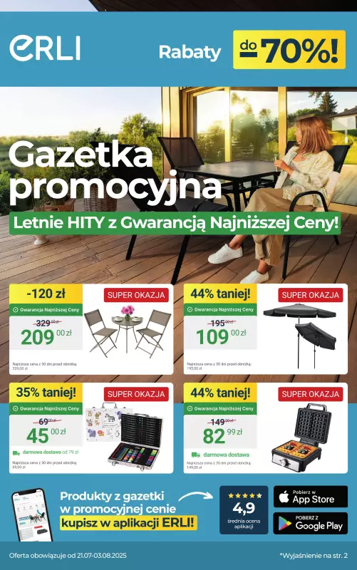 Erli - gazetka promocyjna Letnie HITY z Gwarancją Najniższej Ceny! od poniedziałku 21.07 do niedzieli 03.08