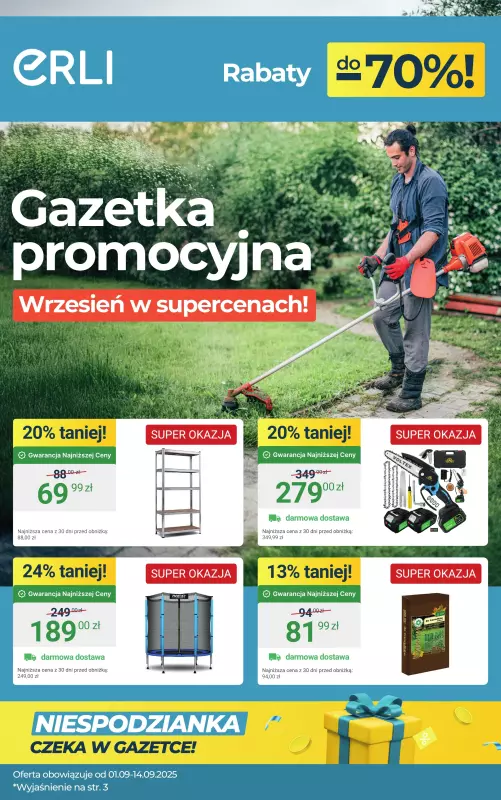 Erli - gazetka promocyjna Hity cenowe – ogród i narzędzia! od poniedziałku 01.09 do niedzieli 14.09