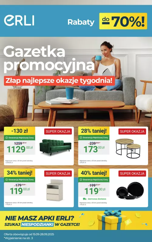 Erli - gazetka promocyjna Meble, które robią klimat – HITY cenowe! od środy 17.09 do niedzieli 28.09